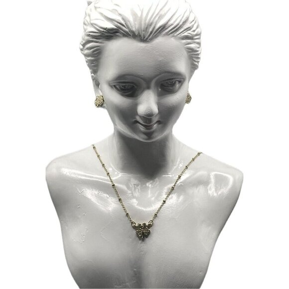 Anne Klein Gold-Tone Pave Accent Four-Leaf Clover Pendant Necklace & Earring Set - Picture 2 of 5